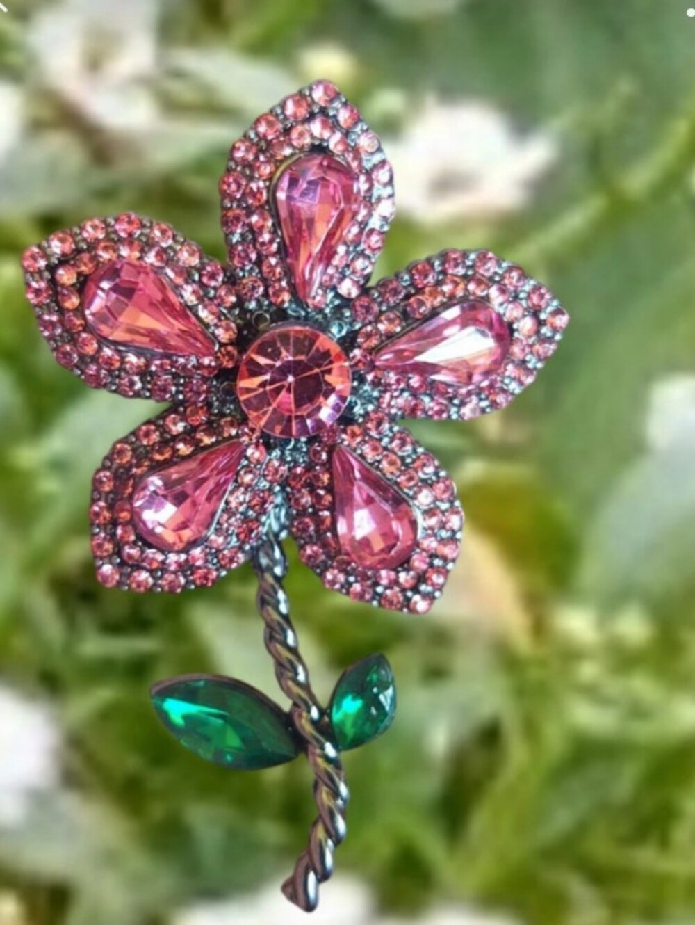 Pink Crystal Flower Brooch
